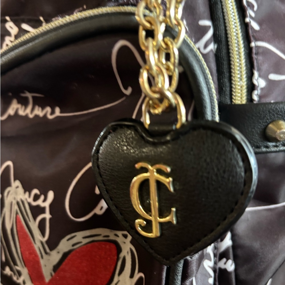 Juicy Couture Black Backpack with Red Heart and Gold Chain